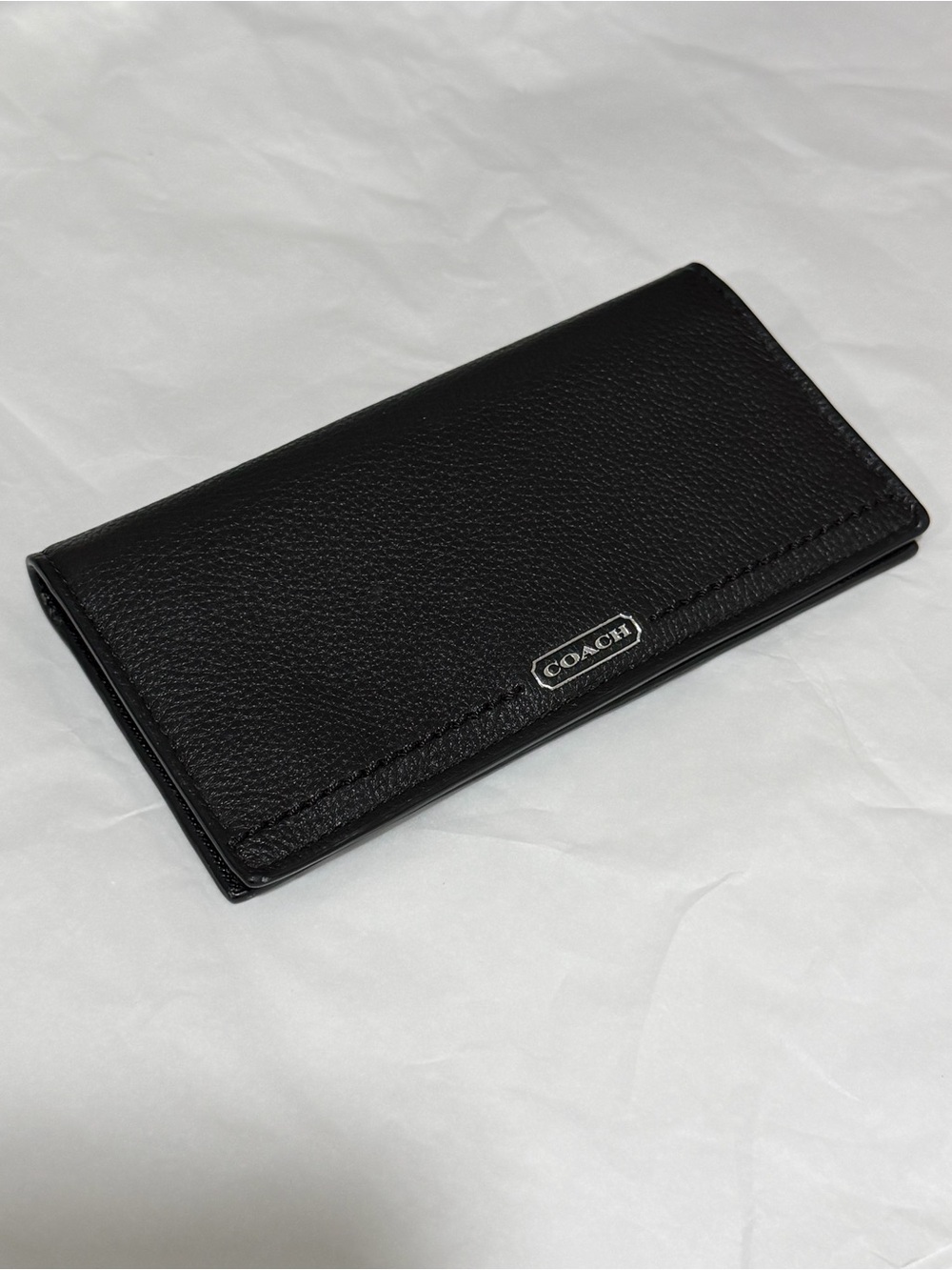 Coach Rare Simple Black Pebbled Leather Checkbook Cover